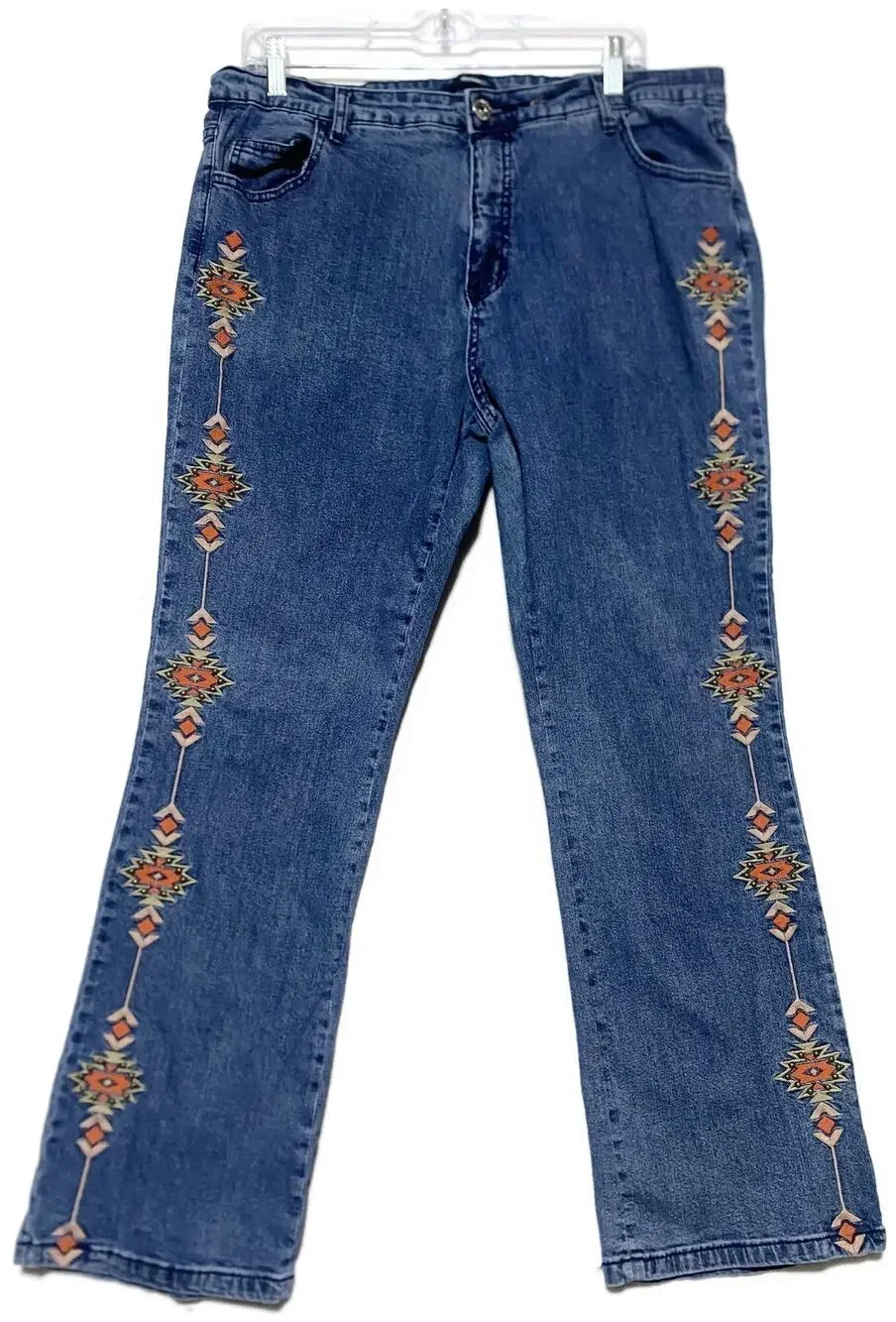 Denim 24/7 Women's Embroidered Blue Stretch Jeans Size 18W Cotton Spandex